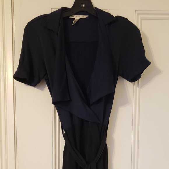 DVF FAUX WRAP NAVY BLACK RIBBON DRESS - Picture 2 of 3